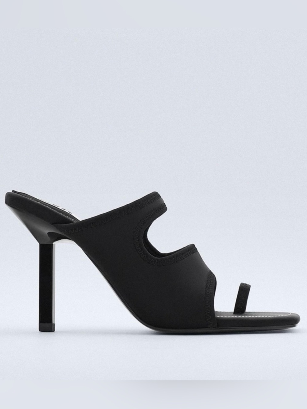 Zara Black Neoprene Strappy Toe Ring Stiletto Heel Sandals SZ 37/6.5 US NWOT